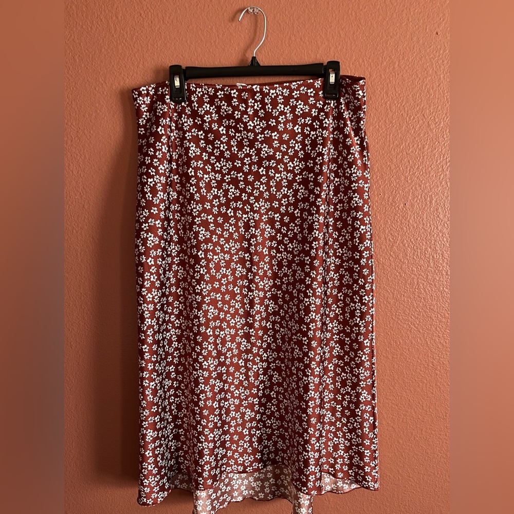 Abercrombie & Fitch red silk flower midi skirt